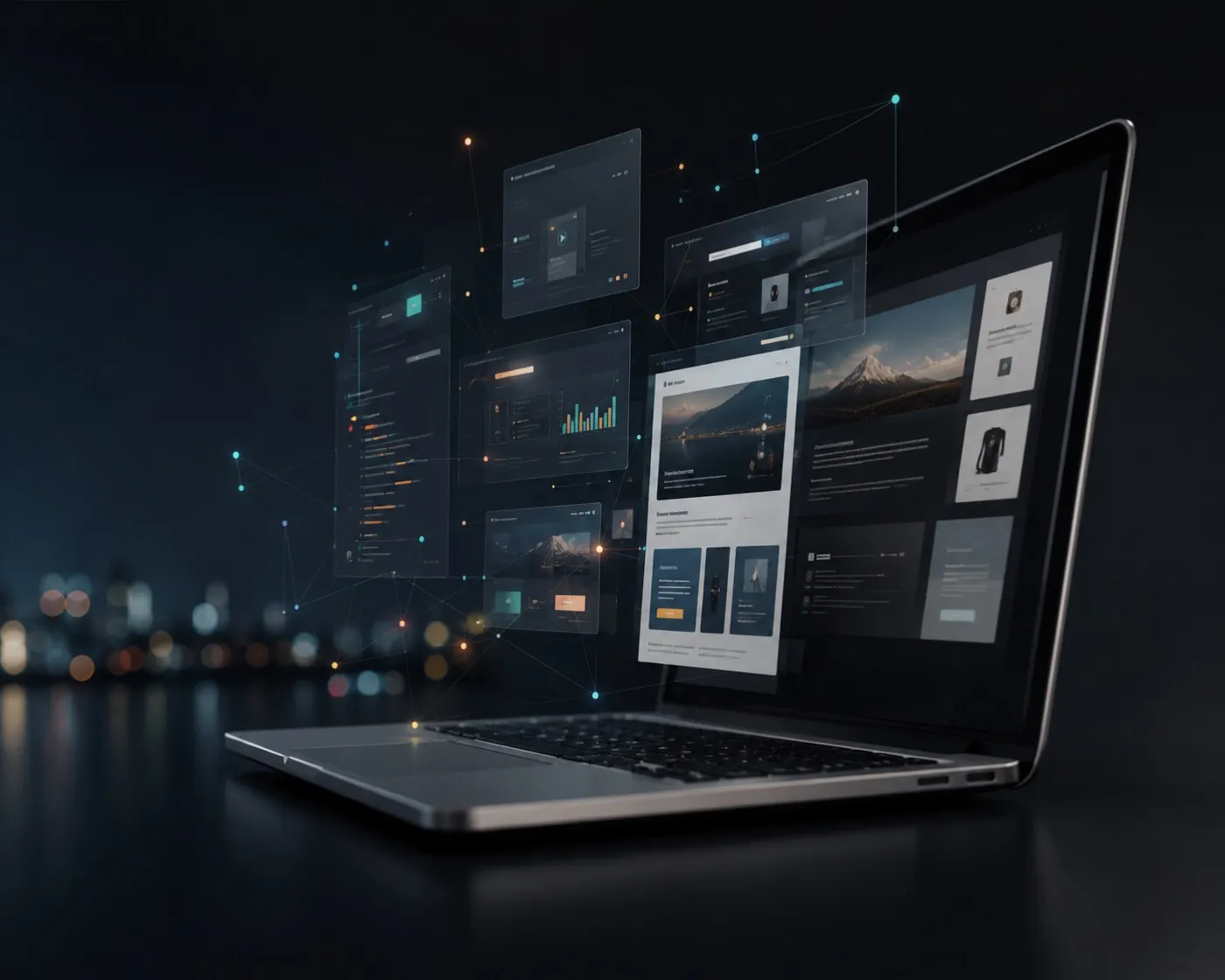 Laptop displaying modern websites and interfaces DigitalCraft has designed and built